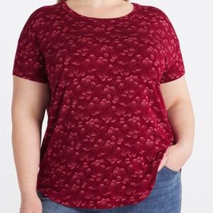 Market & Spruce Deep Burgundy Short-Sleeve Crewneck Tee with Floral Dot Print